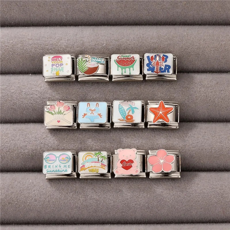 Italian Charm – Glaze Red Heart Bear Bikini Coconut Tree 9mm Italian Bracelet Charm Qme