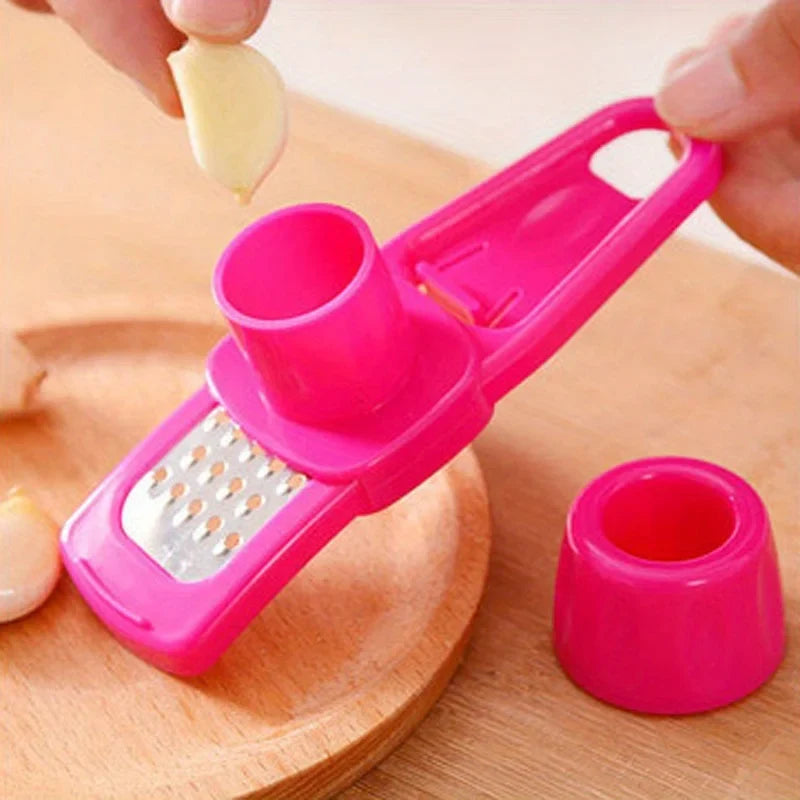 Manual Garlic & Ginger Press Multi-functional Kitchen Cutter Garlic Ginger Press Qme Rose Red 1pc