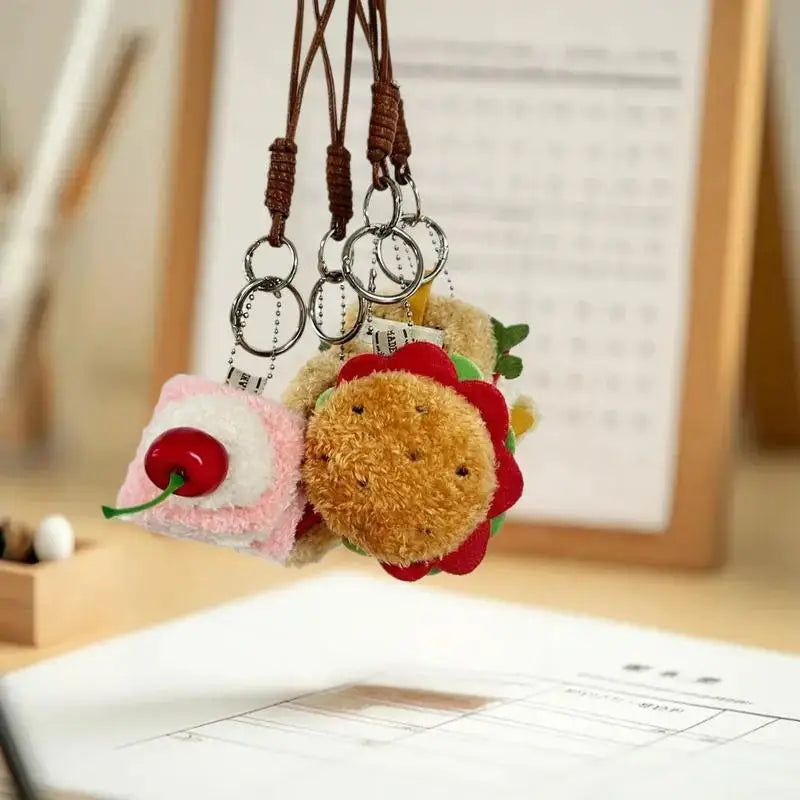 Food Plush Keychain – Hamburger, Sandwich & Cake Charm Novelty Plush Keychain Qme
