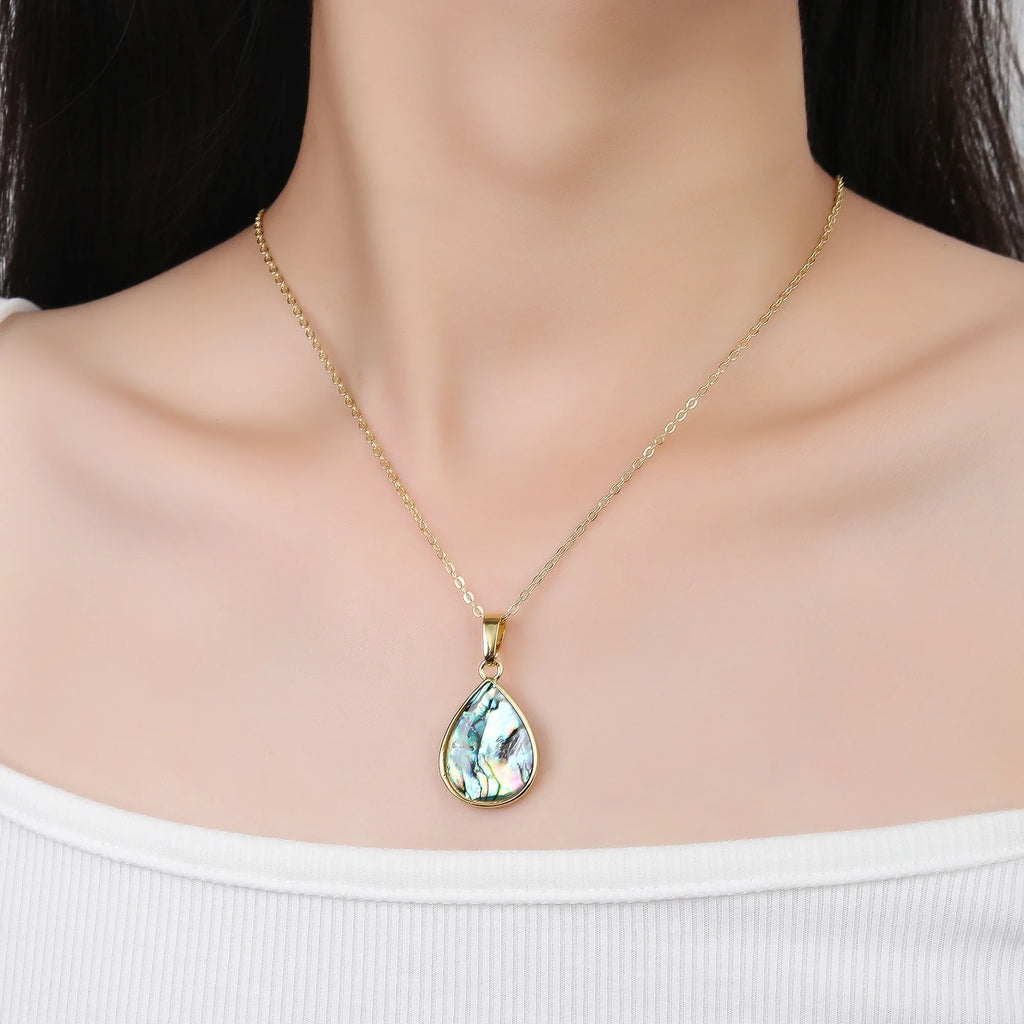 Natural Abalone Shell Pendant Necklace – Silver & Gold Shell Pendant Necklace Qme