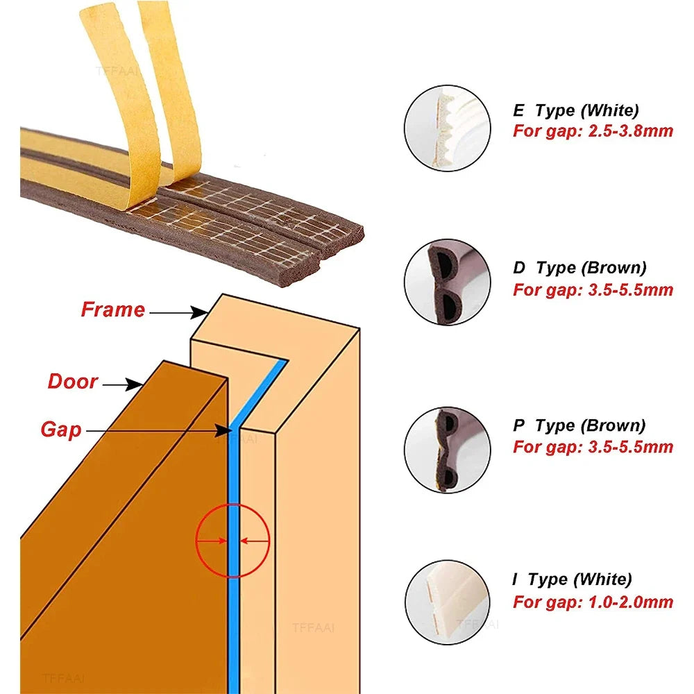 EPDM Self-Adhesive Door & Window Seal Strip 5M/10M Weatherstrip Seal Strip Qme