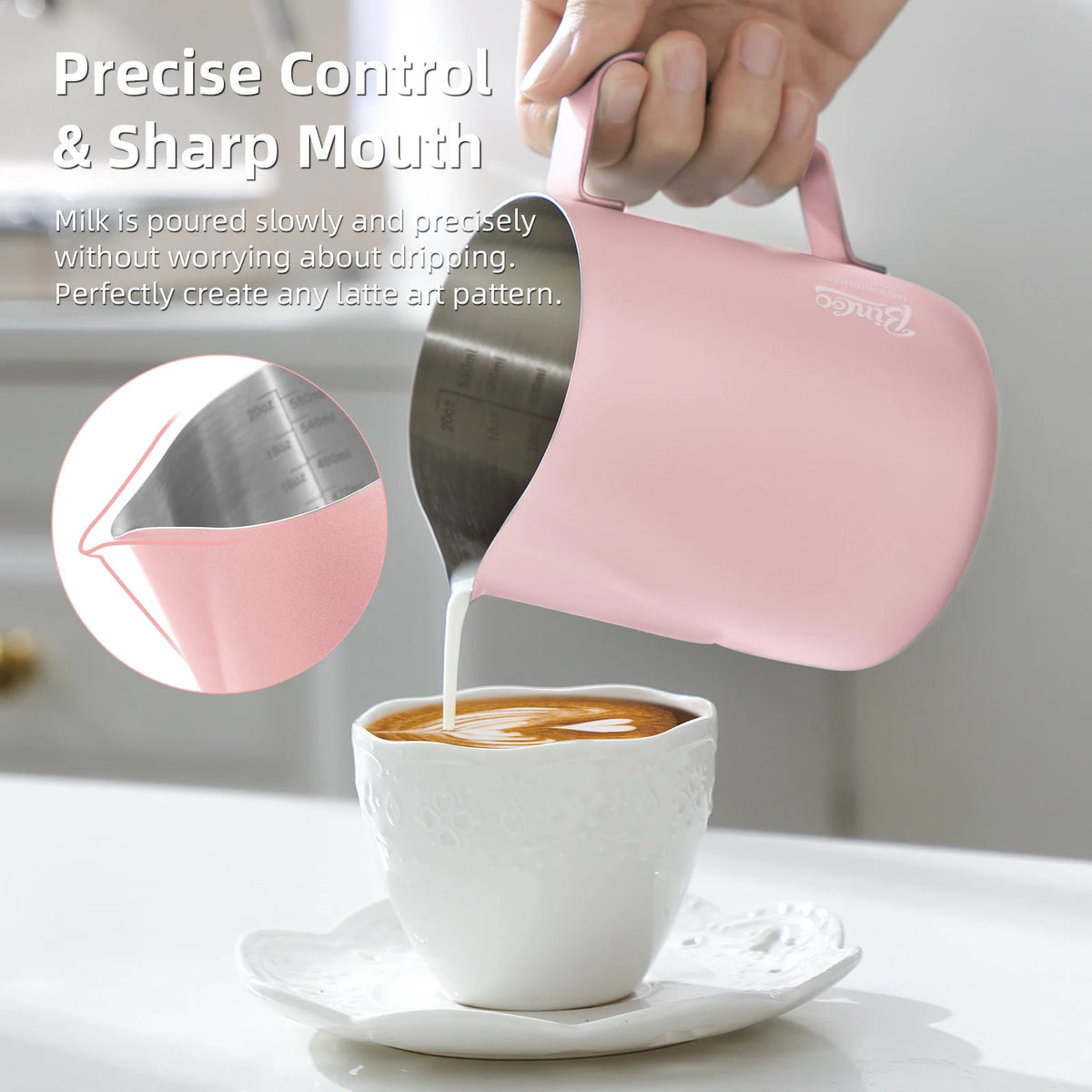 Bincoo Pointed Spout Milk Frothing Pitcher 350ml/600ml Latte Art Milk Frothing Pitcher Qst