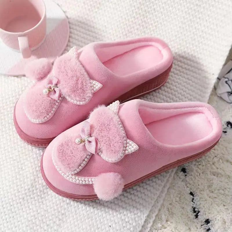 Women's Winter Plush Slippers – Crystal Rhinestone Indoor Women's Plush Slippers Qst WD-61 Pink CN36-37(Insole 23cm China Mainland