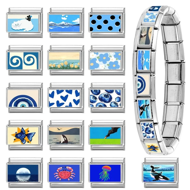 Blue Ocean Cartoon Italian Charm – Shark Seagull Crab | 9mm Italian Charm Link Qme