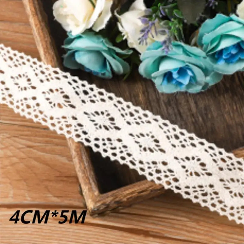 5M White Cotton Embroidered Lace Ribbon Fabric Trim for DIY Lace Ribbon Trim Qme 4cm x 5m