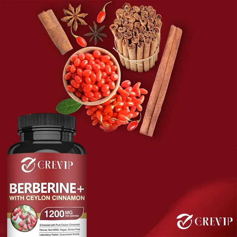 Berberine 1200mg + Ceylon Cinnamon – 120 Vegan Capsules Herbal Supplement Qst