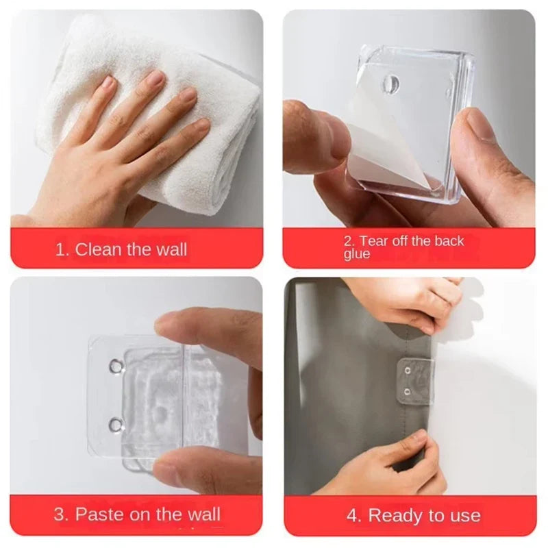 Self-Adhesive Shower Curtain Clips – Plastic Edge Holder Shower Curtain Clips Qme