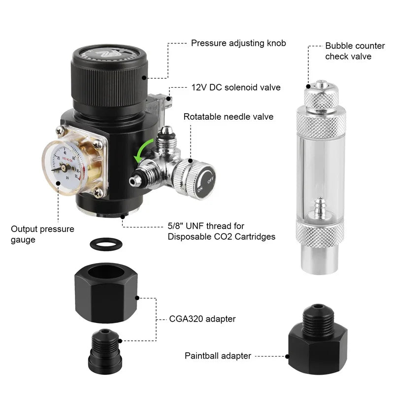 Fzone Mini Dual Stage CO2 Regulator Aquarium Solenoid Valve CO2 Aquarium Regulator Qme