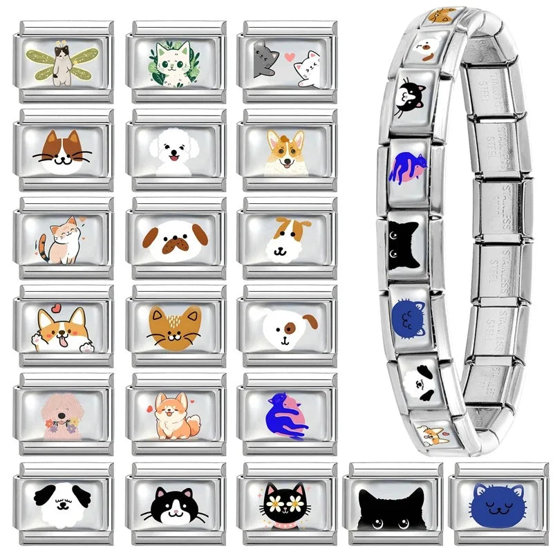 Kawaii Italian Charm Link Bracelet – Dolphin, Crab & Cat Charm Link Bracelet Qme