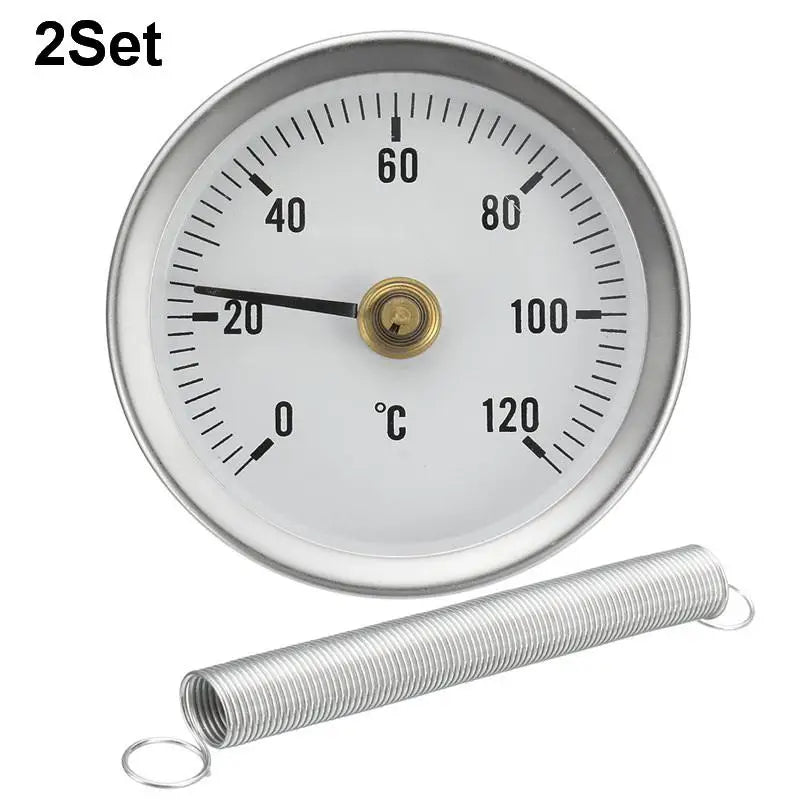 Clamp-On Tube Temperature Gauge 0–120° Stainless Steel Temperature Gauge Qme 2Pcs