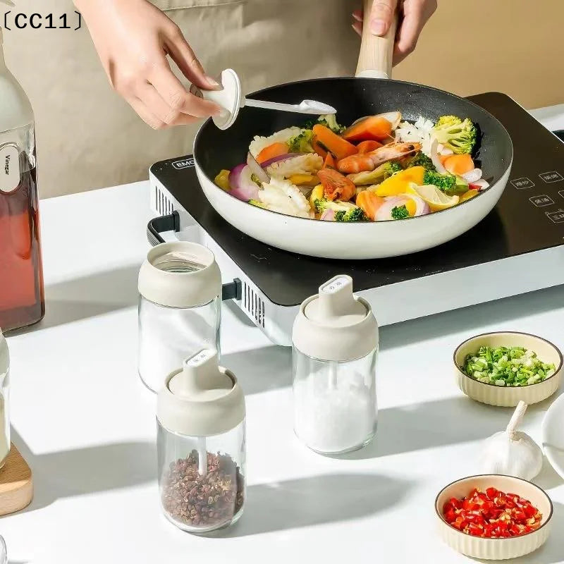 Glass Salt Shaker Pepper Jar & Oil Bottle Set – Moisture-Proof Lid Seasoning Bottle Set Qme