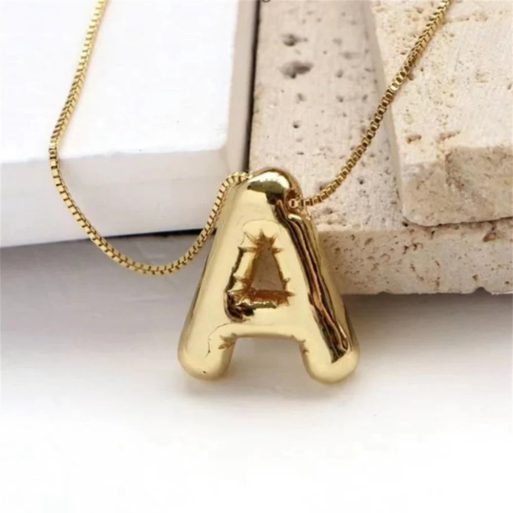 Gold Plated 3D Initial Pendant Necklace | 26 Letters Initial Pendant Necklace Qme