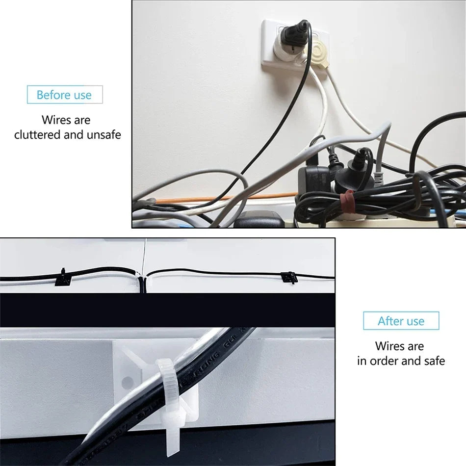 Self-Adhesive Zip Tie Mounts Cable Management Clips | 2 Colors Cable Management Clips Qme