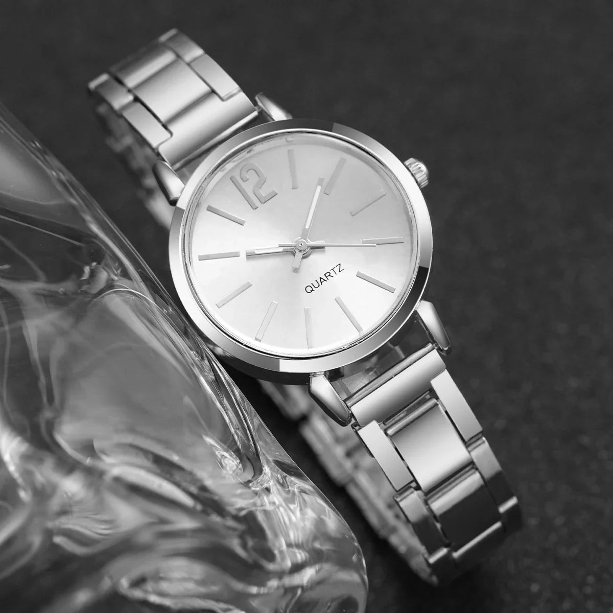 6-Piece Women's Quartz Watch Set – Stainless Steel & Rhinestone Women's Watch Set Qme