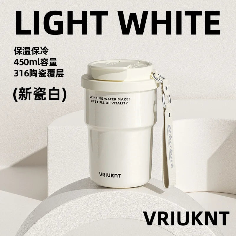 Ceramic Inner Lined Straw Tumbler Coffee Cup | 4 Colors Straw Tumbler Qme WHITE 450ml