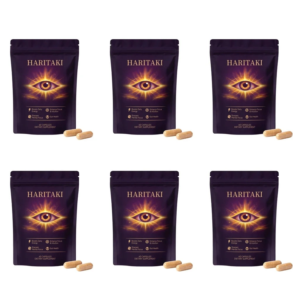 Haritaki Fruit Powder Capsules – Gut Health & Focus | 60 Caps Herbal Supplement Qst 6 Bags 360 Pieces