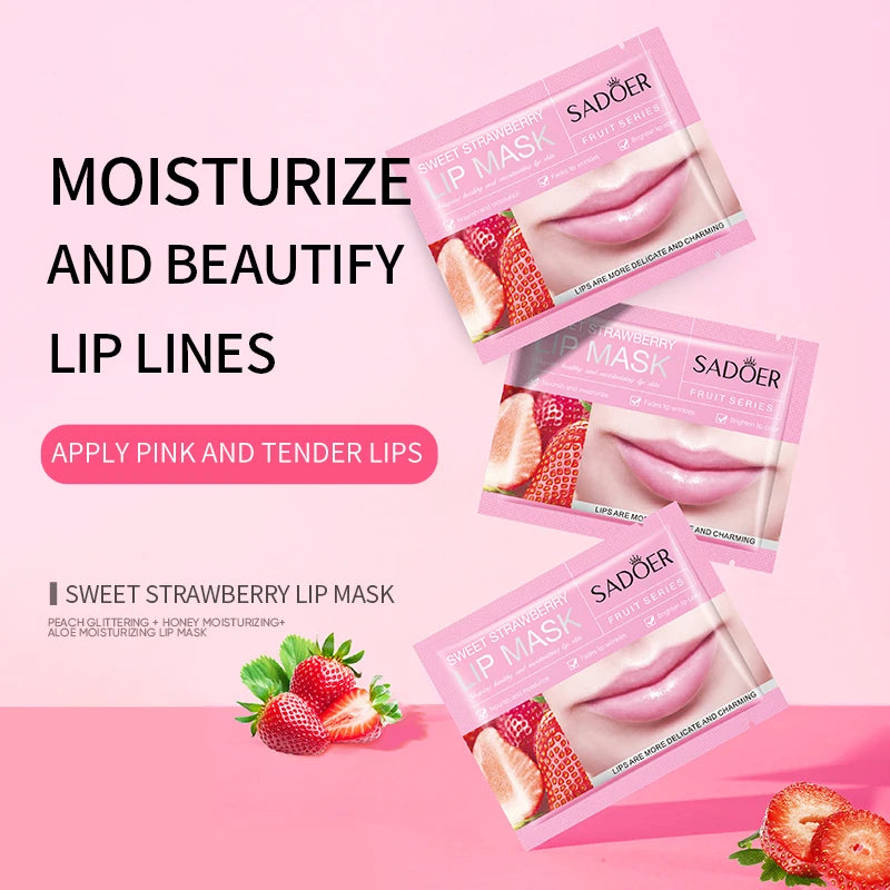 Pink Strawberry Collagen Lip Mask – Hydrating Gel Patches Lip Mask Patches Qst