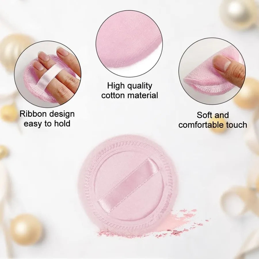 Soft Cotton Powder Puffs with Ribbon – 5cm Makeup Pads, 5-Pack Makeup Powder Puff Qme