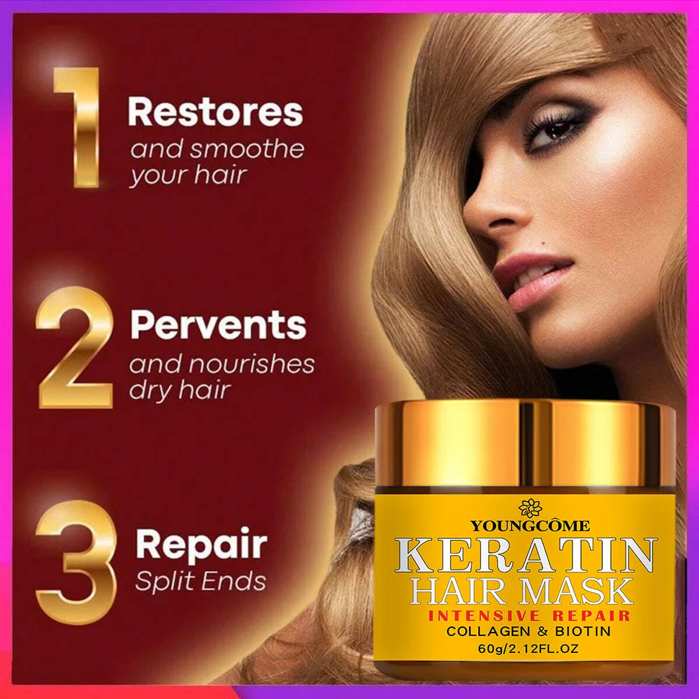 YOUNGCOME Keratin Hair Mask – Biotin, Collagen Treatment Keratin Hair Mask Qst