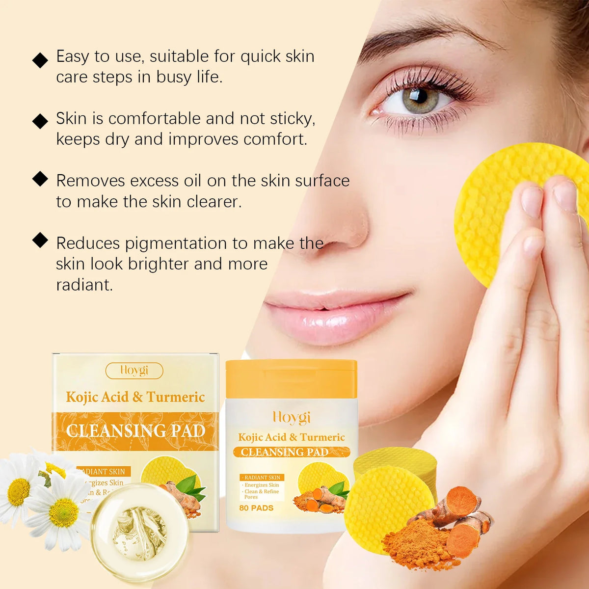 Turmeric Kojic Acid Exfoliating Facial Pads – 80 Pcs | Daily Exfoliating Facial Pads Qme