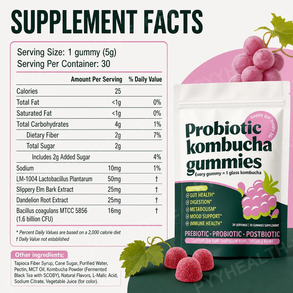 Probiotic Gummies with Prebiotic Fiber, Kombucha & Dandelion Root Probiotic Gummies Qst