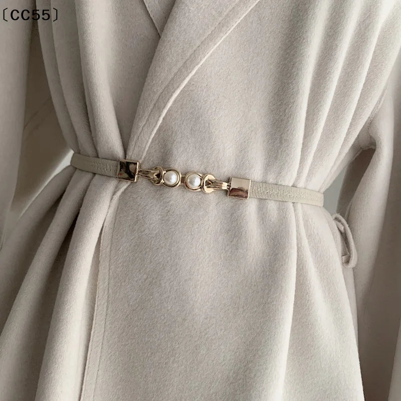 Vintage Knot Metal Pearl Buckle Waistband – Women's Thin Belt Women's Fashion Belt Qst
