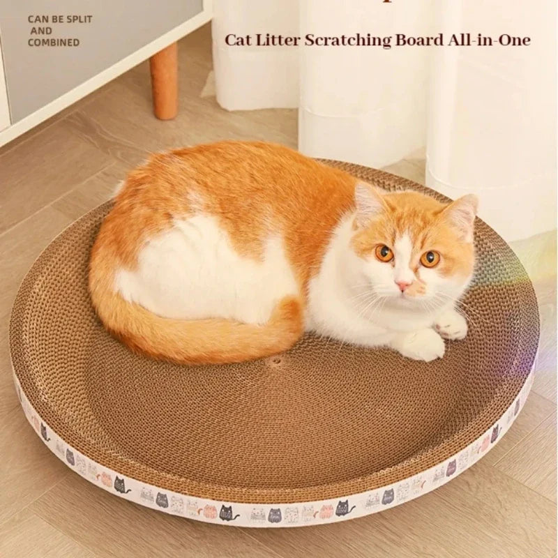 Corrugated Cat Scratching Post with Catnip – 2-in-1 Cat Bed Cat Scratching Post Qme