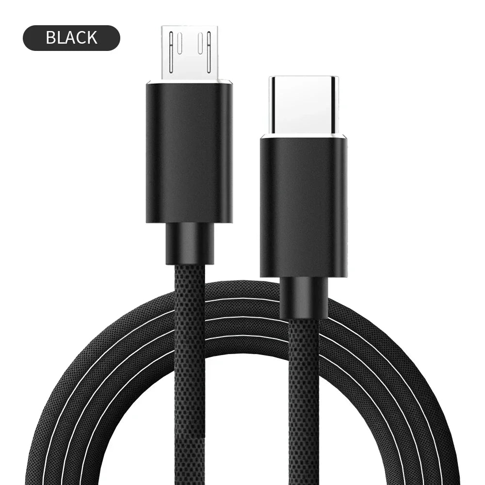 USB-C to Micro USB Fast Charging Cable for Android & Samsung USB Charging Cable Qme black