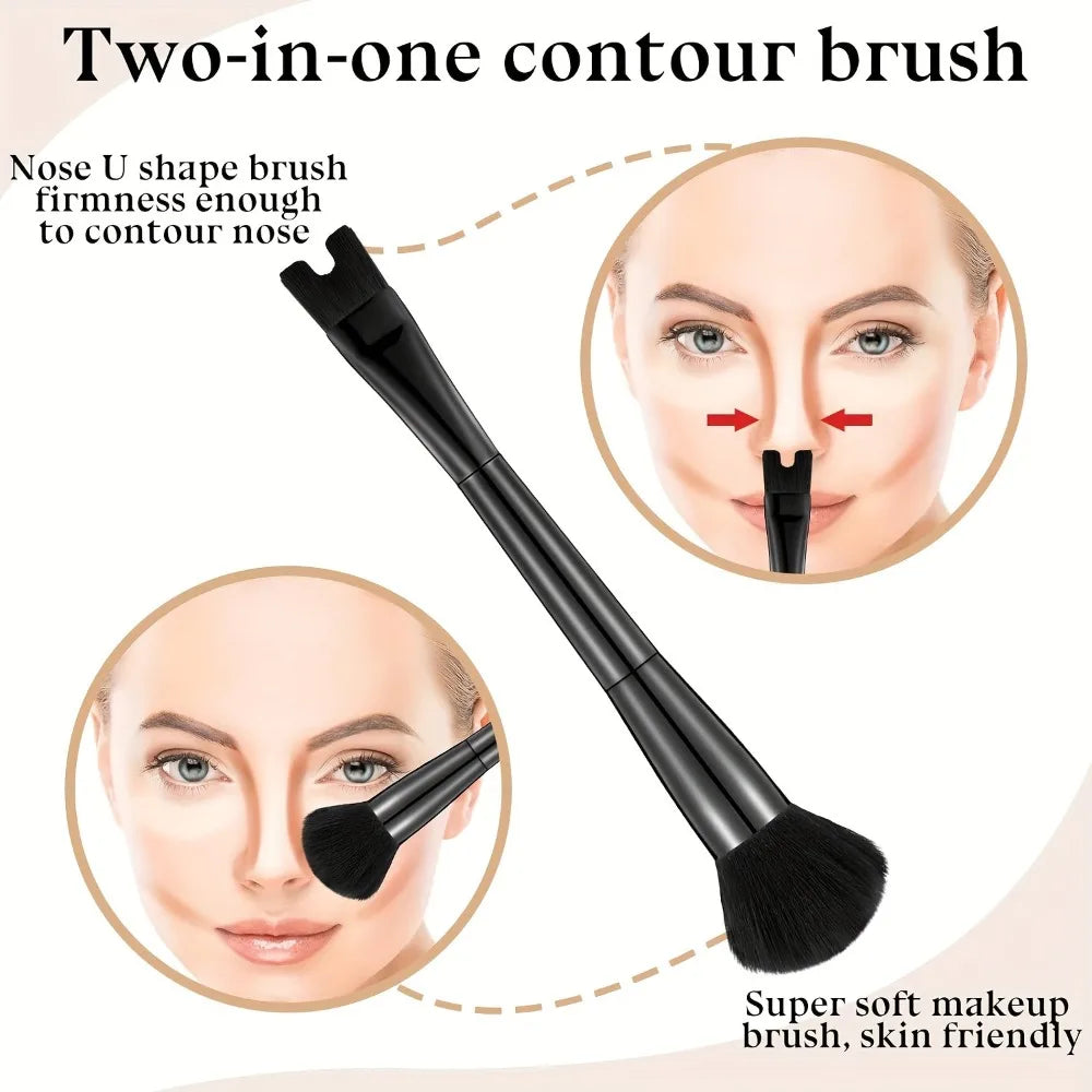 U-Shape Nose Contour Brush – Soft Synthetic Fiber Precision Contour Makeup Brush Qme