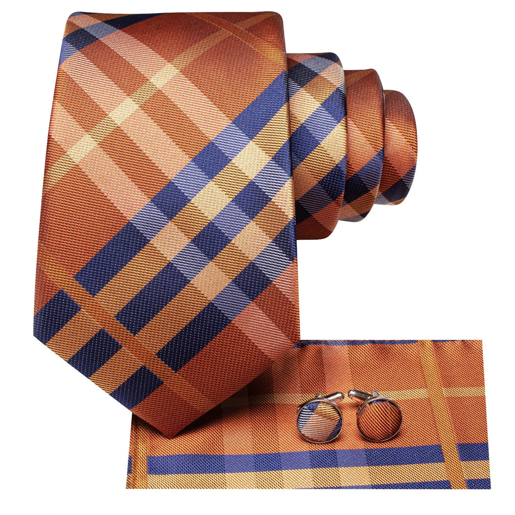 Men's Striped Tie Pocket Square & Cufflinks Set | Hi-Tie Formal Tie Set Qme