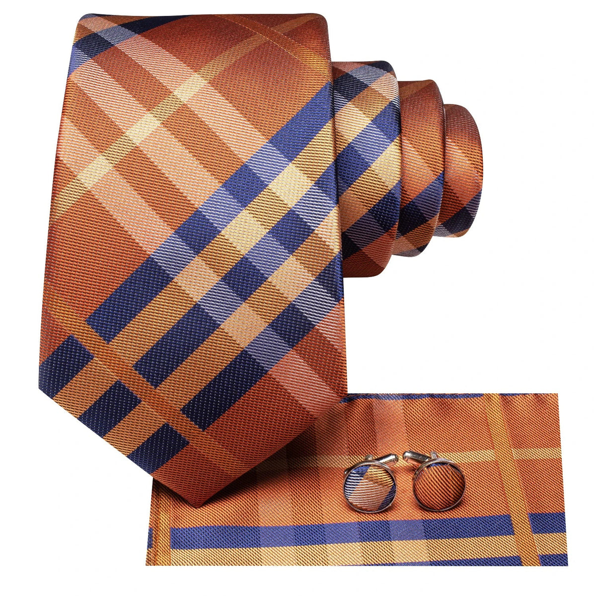 Men's Striped Tie Pocket Square & Cufflinks Set | Hi-Tie Formal Tie Set Qme