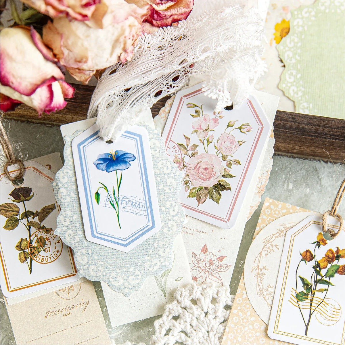 Vintage Watercolor Floral Botanical DIY Decor Paper | 4 Colors Decorative Craft Paper Qme