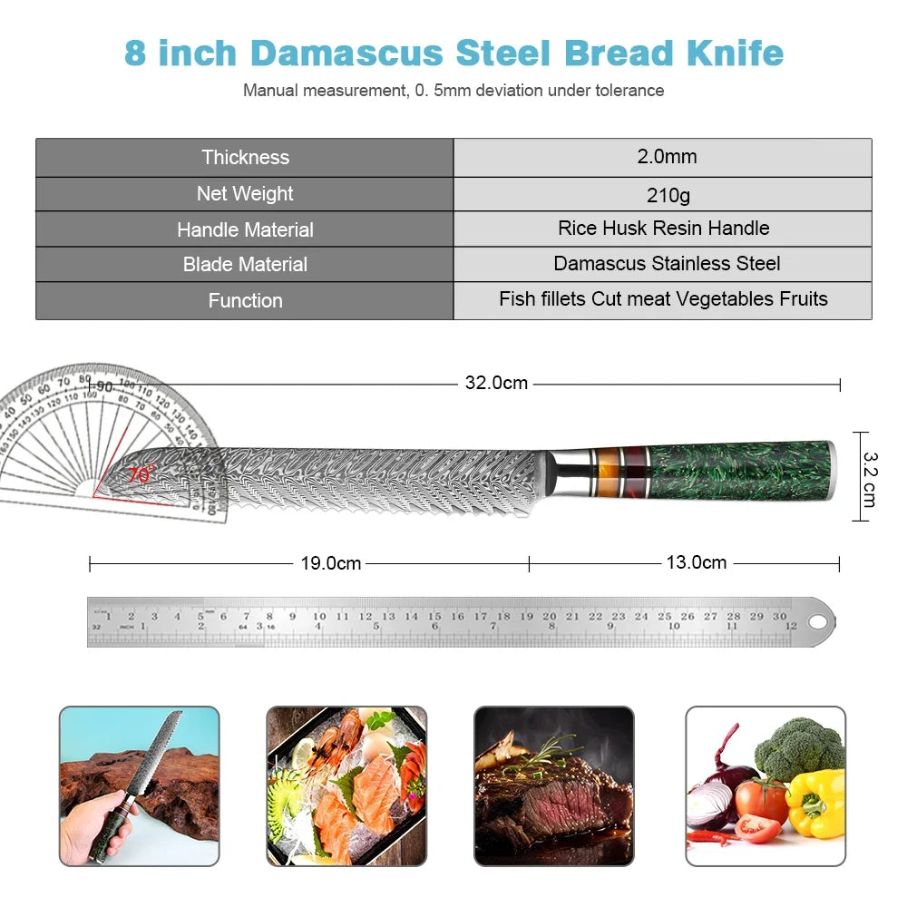 Xituo 8" Damascus Steel Serrated Bread Knife – Sourdough Slicer Serrated Bread Knife Qst