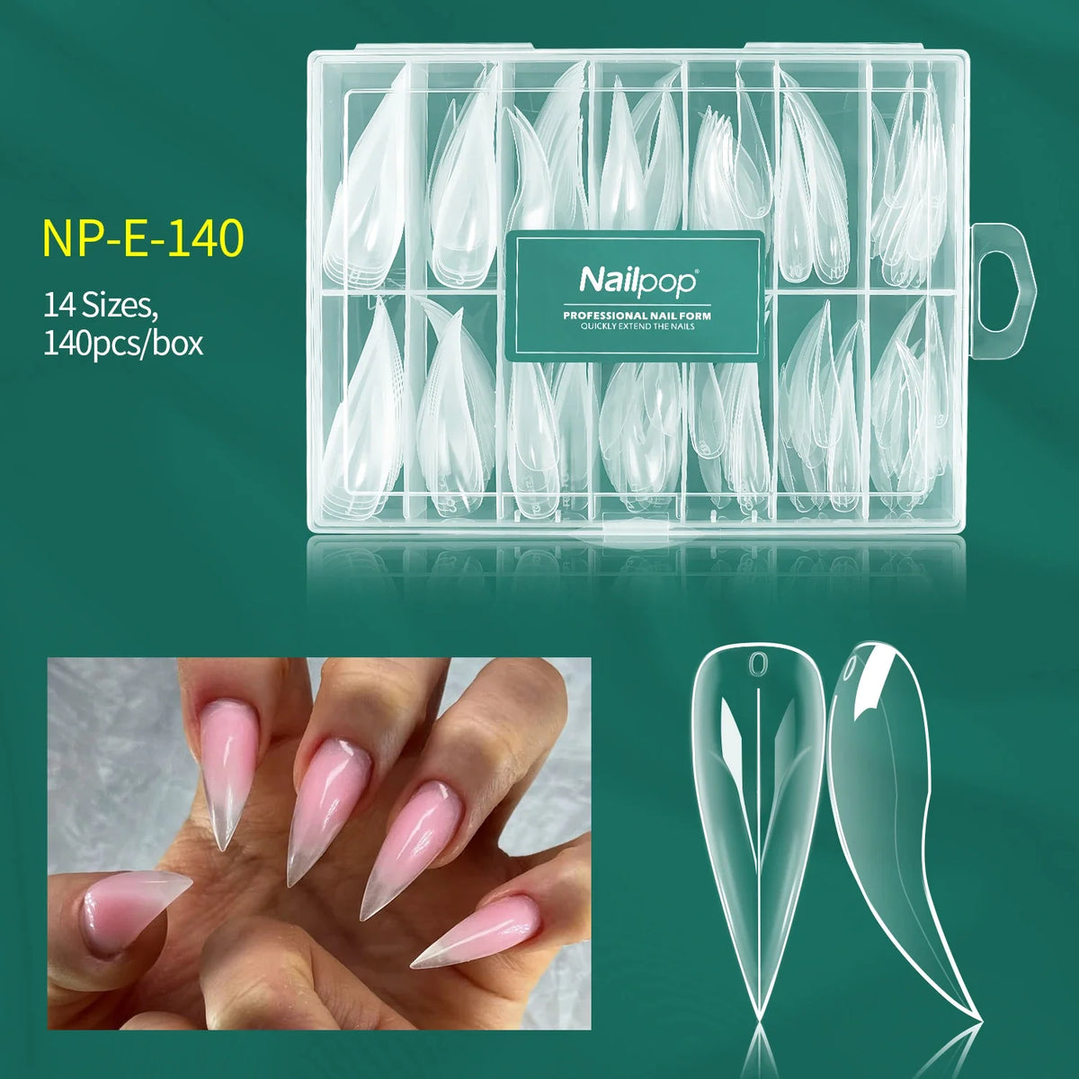 Nailpop 150pc Dual Forms UV Gel Nail Molds – Reusable Nail Extension Molds Qme NP-E-140