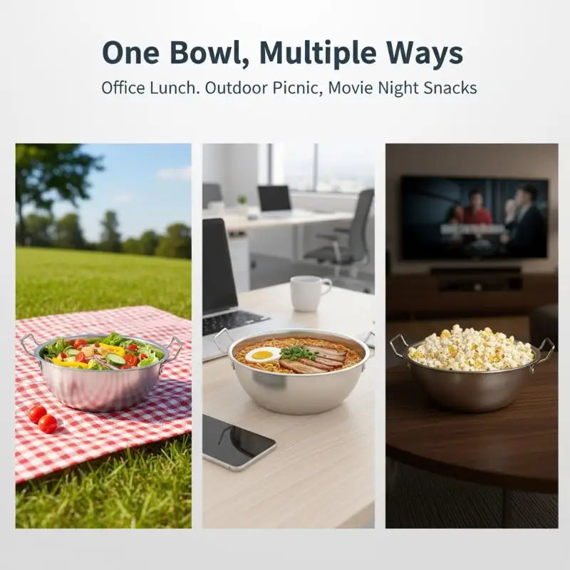 Korean Stainless Steel Rice Bowl – Double Handle, Smooth Edge Stainless Steel Bowl Qst