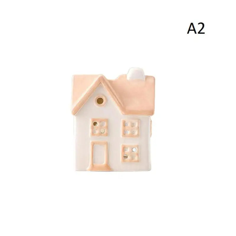 Painted Ceramic House Candle Holder – Christmas Home Decor Ceramic Candle Holder Qst A2