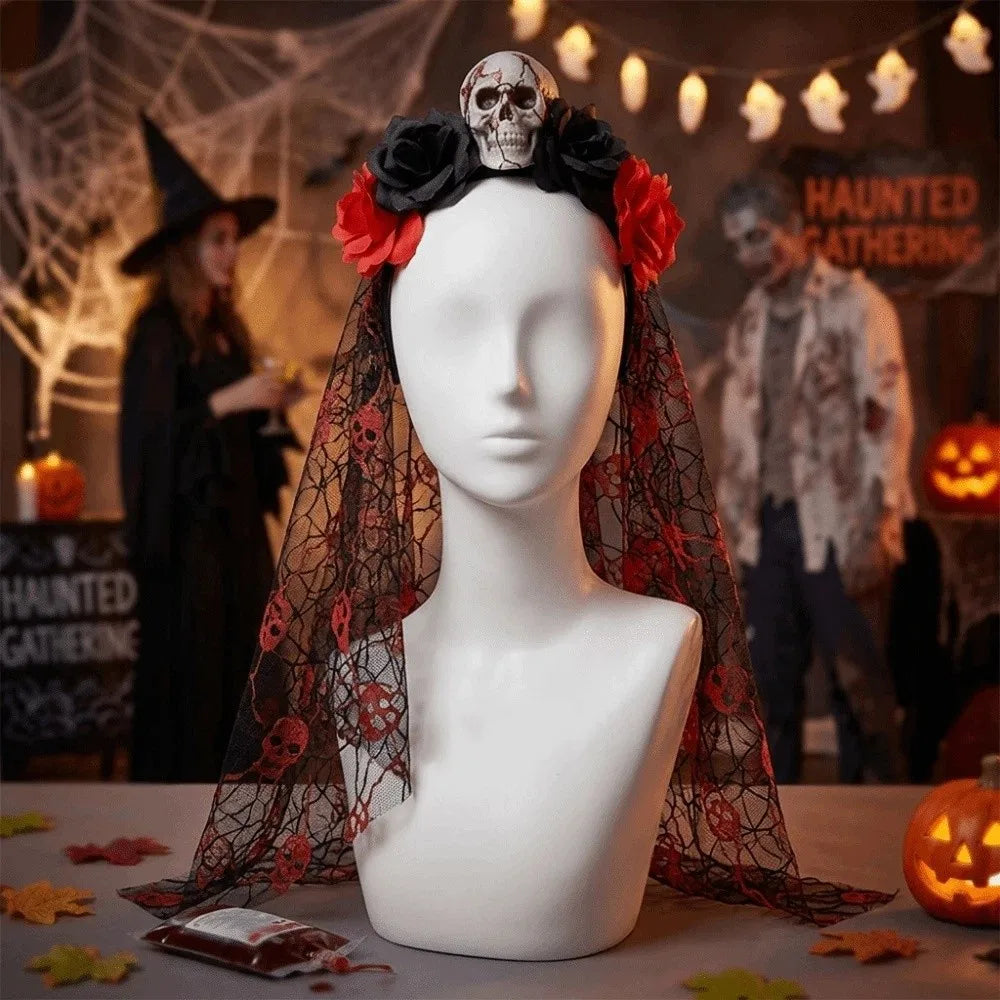 Gothic Ghost Bride Skull Rose Headband | Halloween Costume Halloween Costume Headband Qme