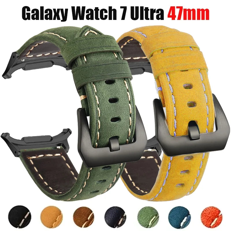 No Gaps Leather Strap Samsung Galaxy Watch 7 Ultra Band Leather Watch Band Qme