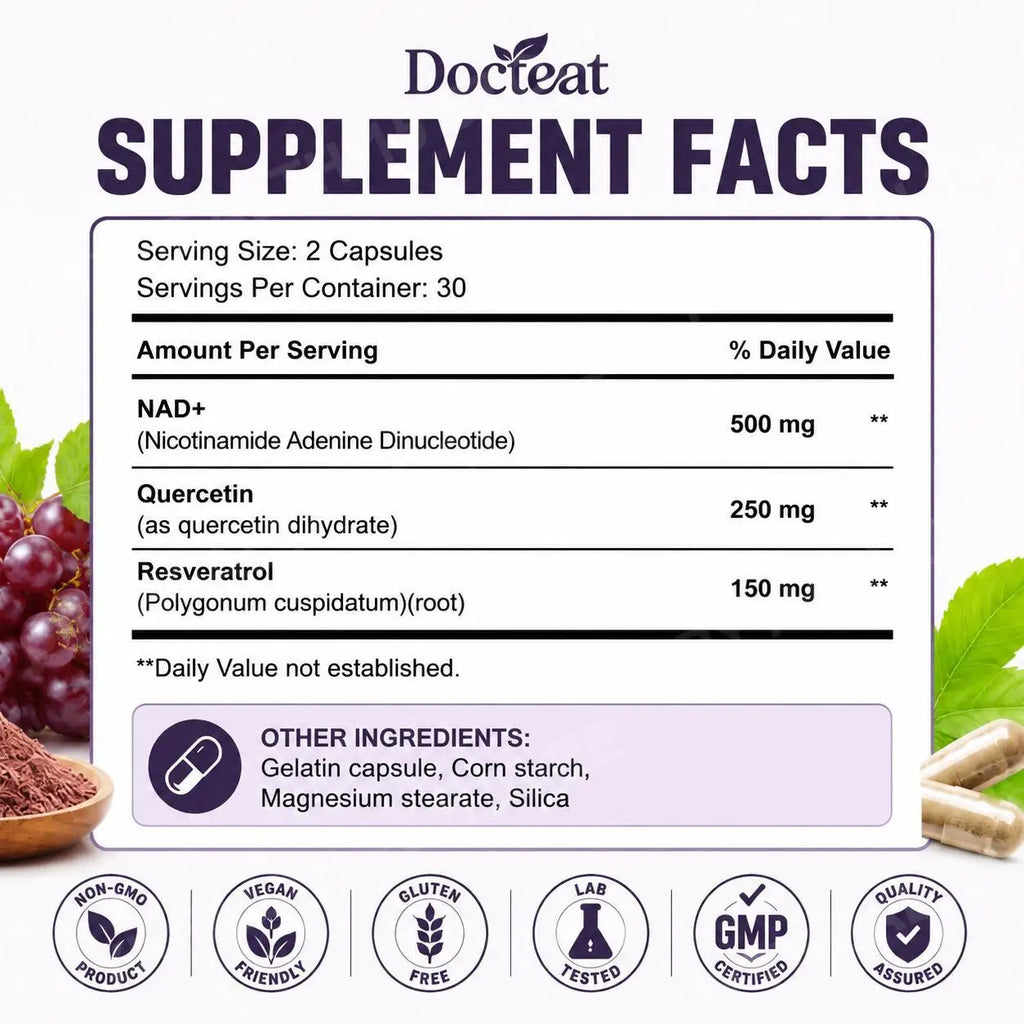 Docteat NAD+ Bone Formula 500mg – Quercetin & Resveratrol Caps Dietary Supplement Qst