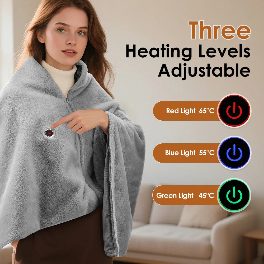 SMARTMAK USB Electric Heated Shawl – 3-Level PTC Warming Blanket Electric Heated Shawl Qst