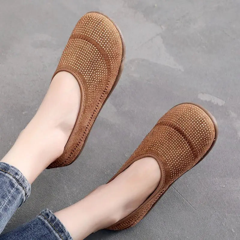 Women's Rhinestone Slip-On Canvas Flat Loafers | Beijing Style Flat Loafers Qst