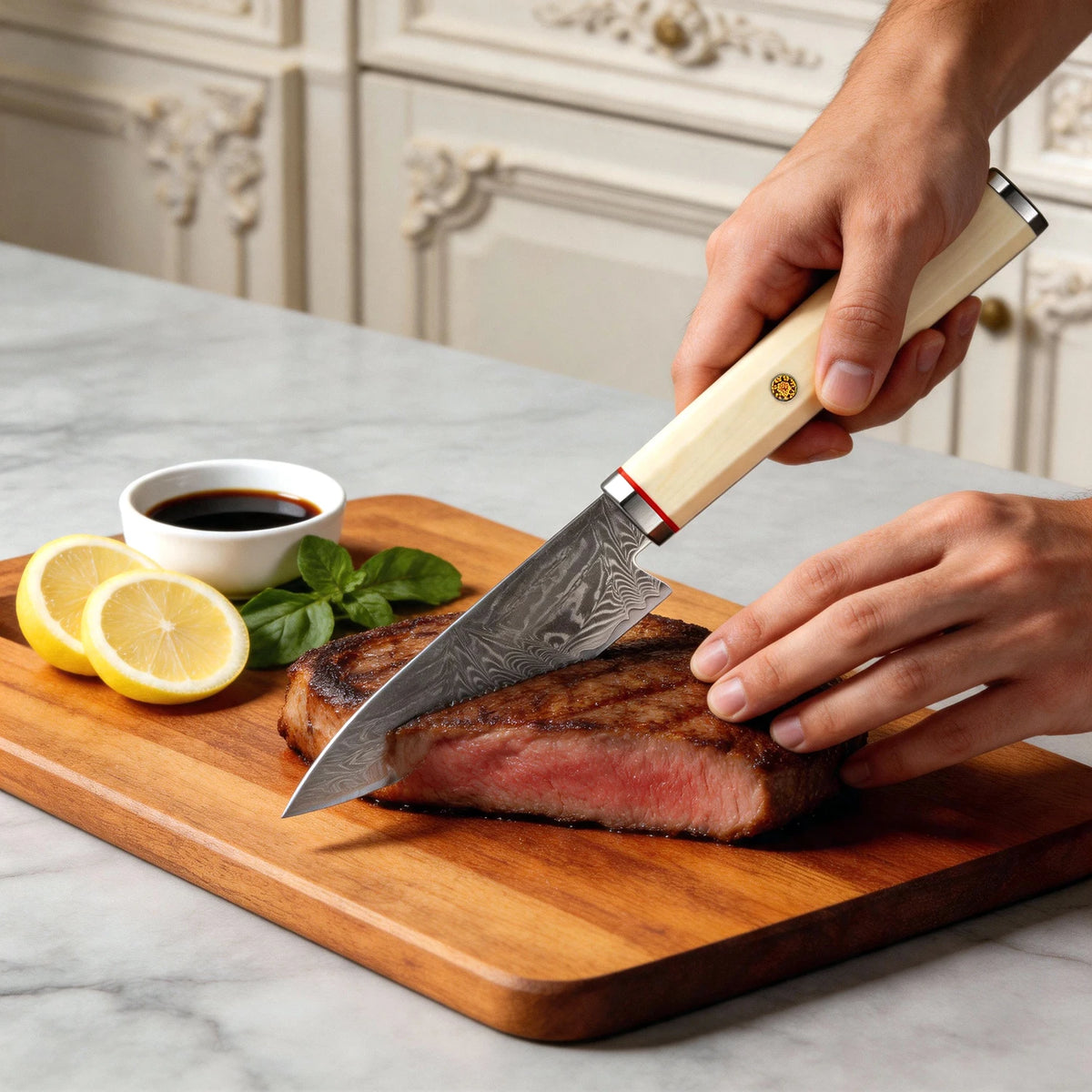 XITUO 5-Inch Damascus Steel Utility Knife – Ivory Handle Damascus Utility Knife Qst