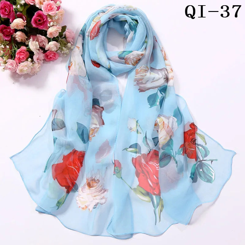 Lotus Print Chiffon Georgette Scarf – Sun-Protective Beach Wrap