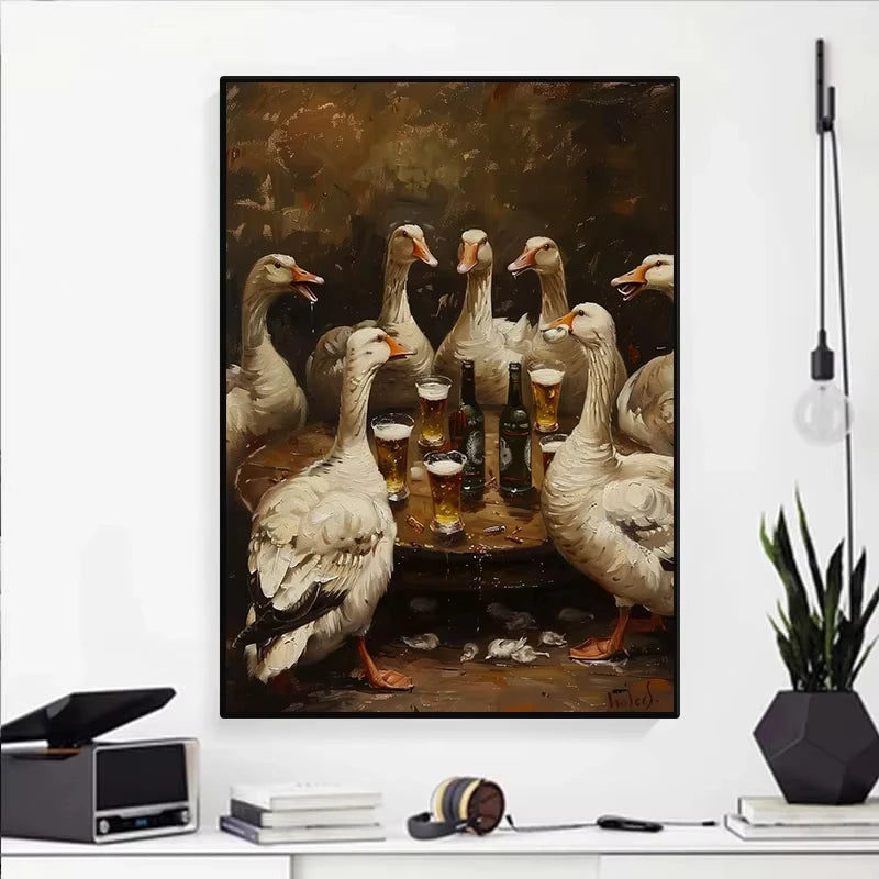 Retro Animals Tavern Beer Canvas Wall Art – Unframed Poster Canvas Wall Art Qst