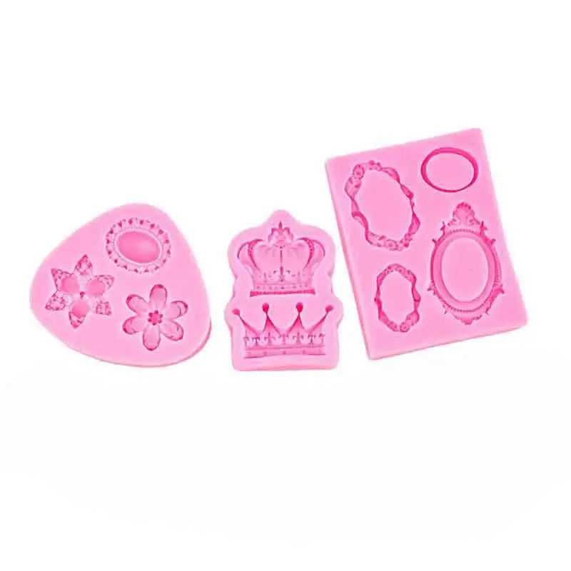 Silicone Fondant Mold – Crown, Mirror & Photo Frame Designs Silicone Baking Mold Qst Set Pink