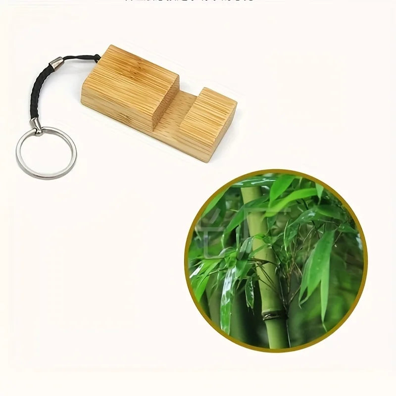 Bamboo Wood Phone Stand Keychain | Mini Portable Cell Holder Keychain Phone Stand Qme