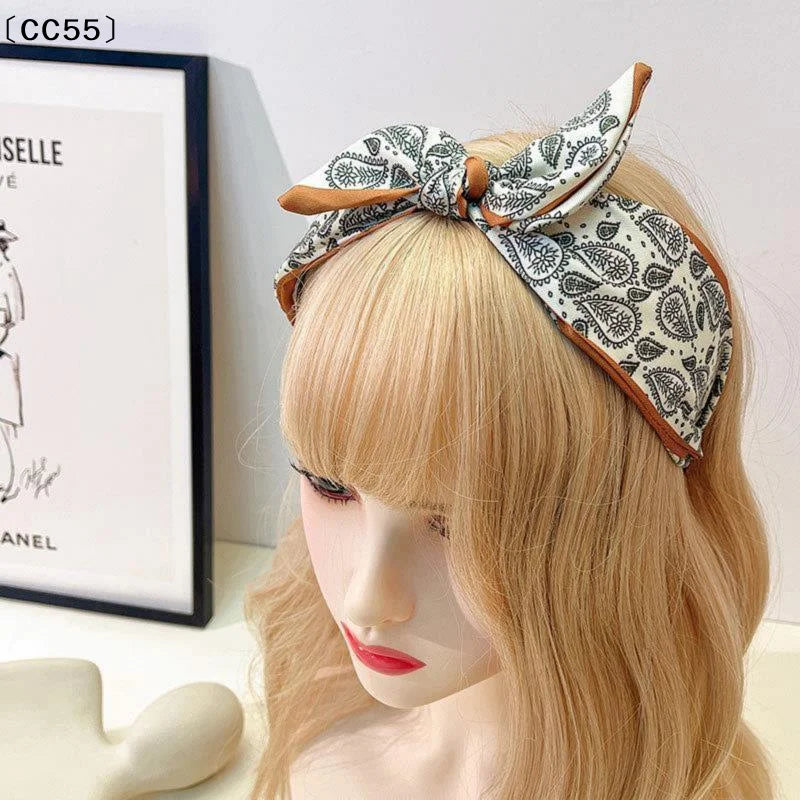 Retro Bohemian Floral Paisley Rabbit Ear Bow Headband Women Boho Hair Headband Qst