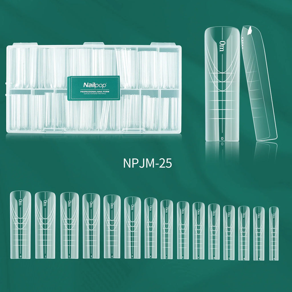 Nailpop Square Coffin Dual Forms Nail Extension Gel Mold 150pc Nail Extension Mold Qme JM25-Clear 150