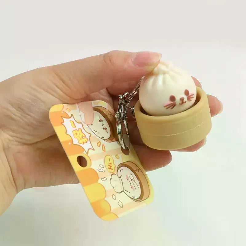 Mini Bun Clicker Keychain – Cute Fidget Toy & Bag Charm Novelty Fidget Keychain Qme