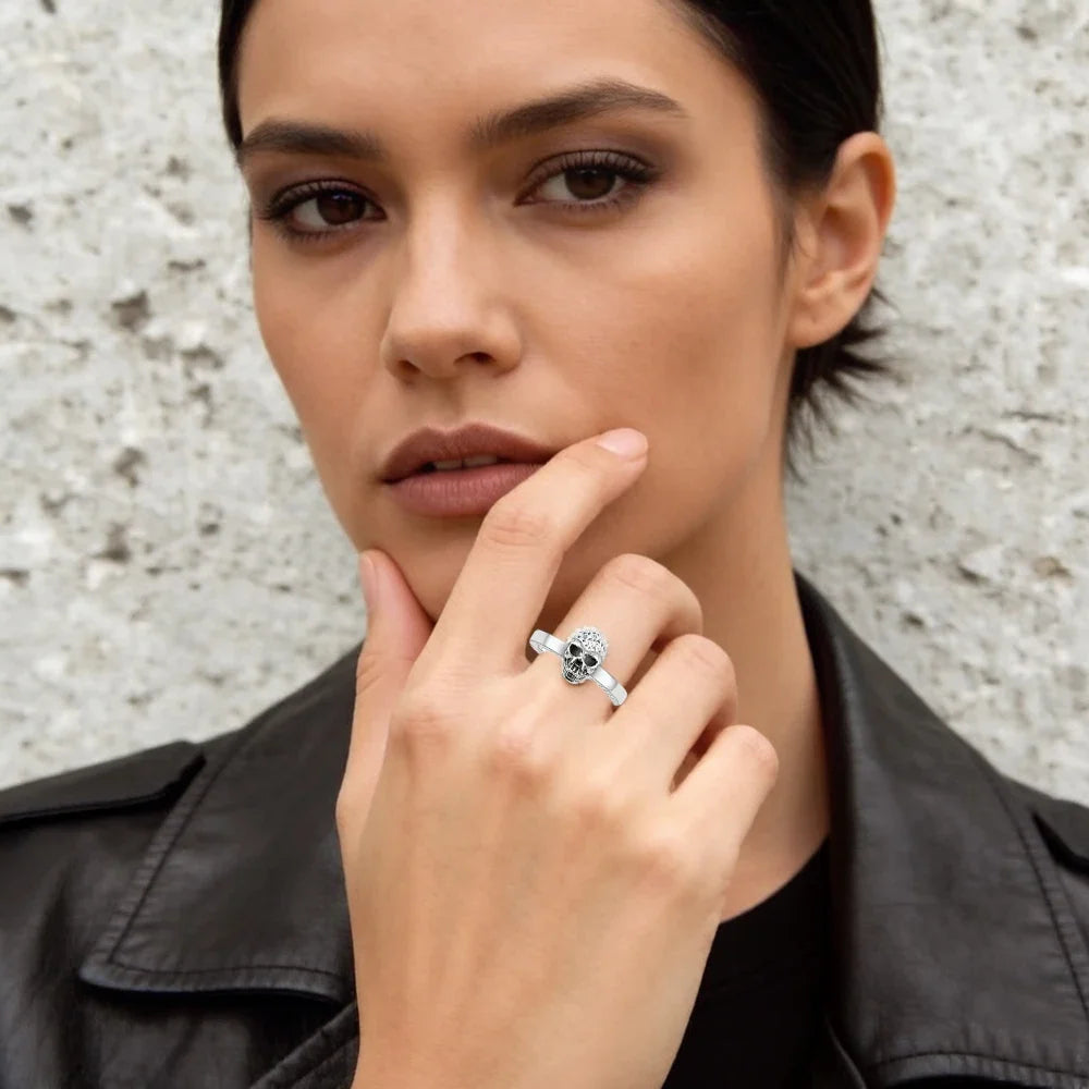 Women's 925 Sterling Silver Skull White Pavé Ring | Glam Fashion Sterling Silver Ring Qme